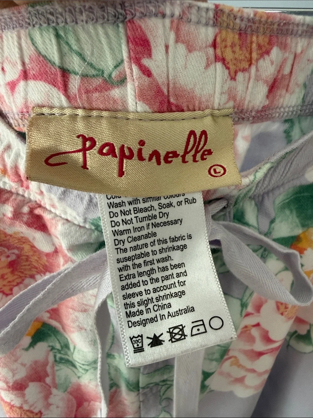 Papinelle Ava Lavender Floral Peony Button Front Long Sleeve Pajama Set L Large